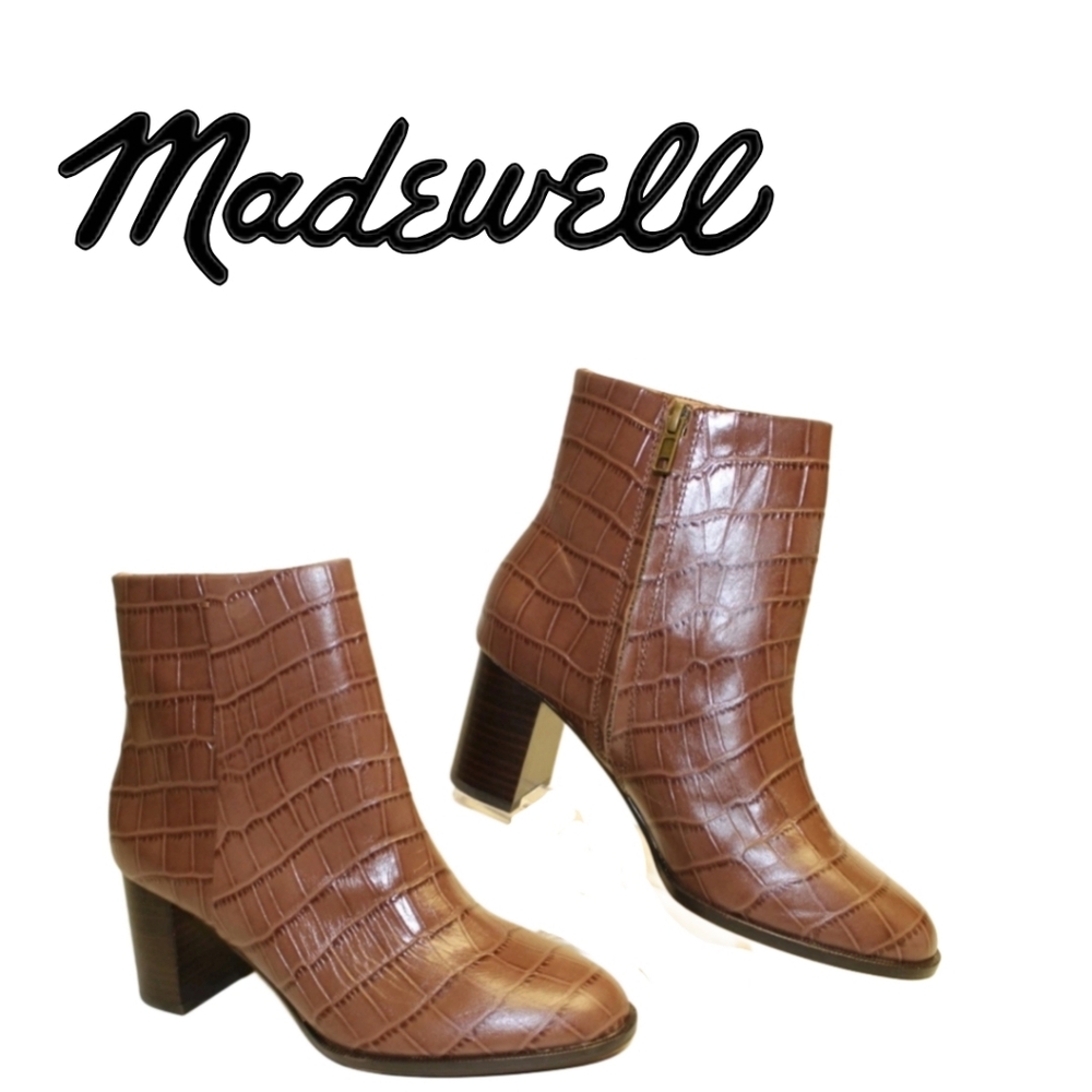 Sale❗️Madewell NWD Mira Side-Seam Womens 7.5 Croc Embossed Leather Ankle Boots